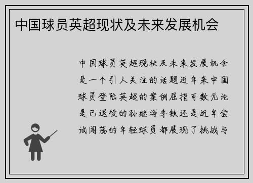 中国球员英超现状及未来发展机会